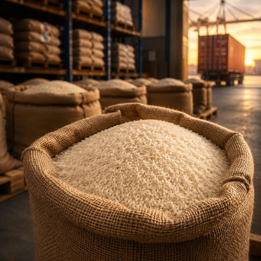 Indian rice prepared for export packing