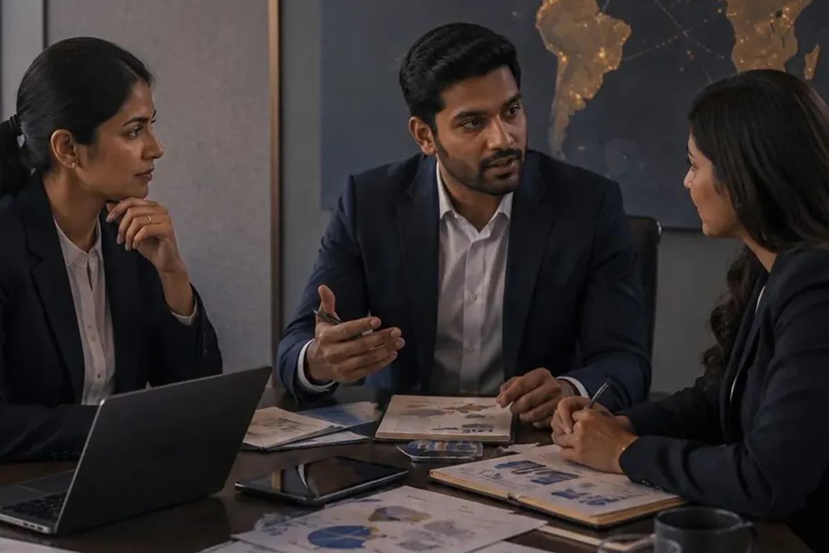 Business team discussing product materials