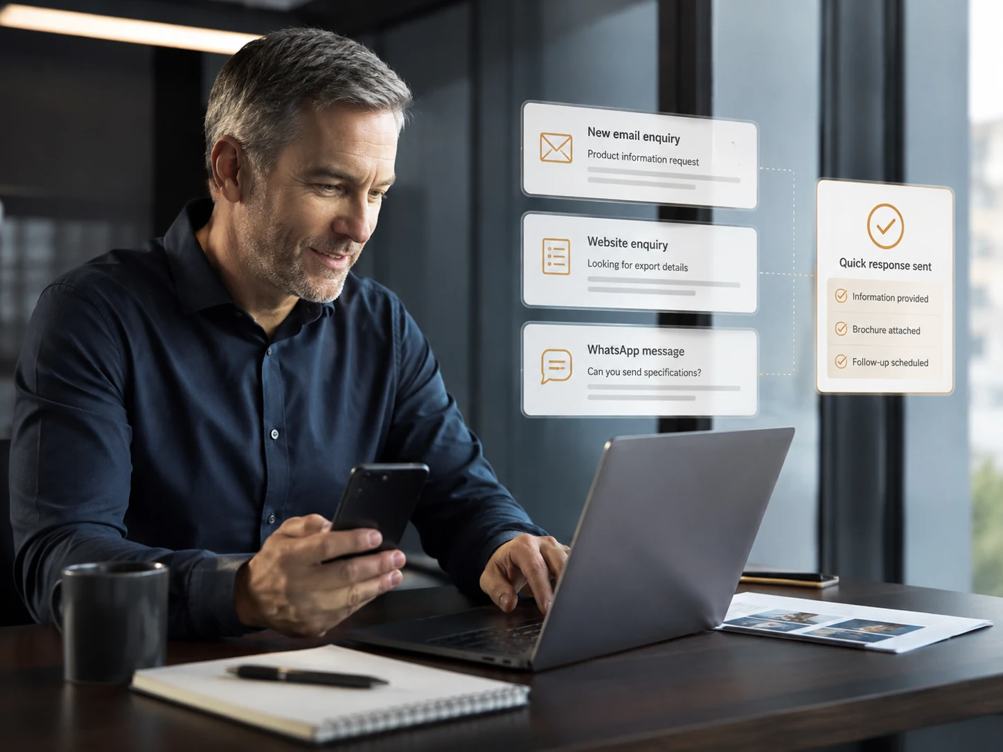 Export manager handling email, website and messaging enquiries