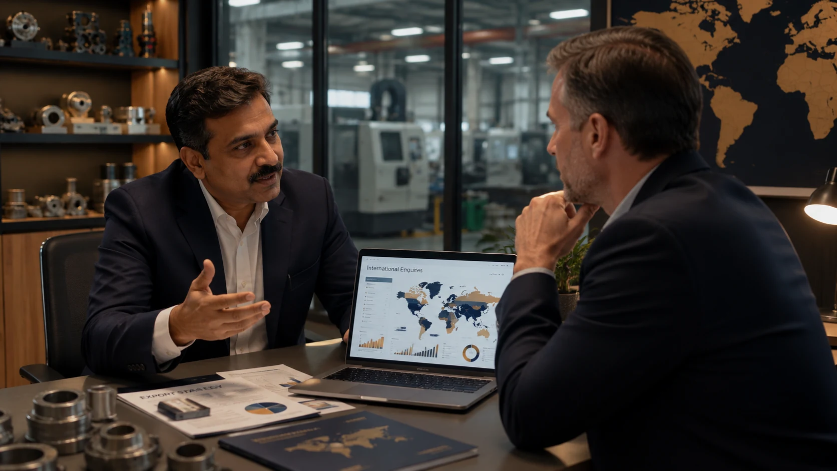 Export supplier discussing an international business enquiry with an overseas buyer